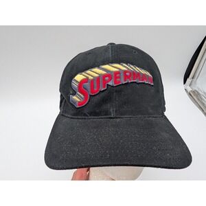 Vintage 1998 Warner Bros Studio Store Superman Snapback Hat Black Cotton Cap